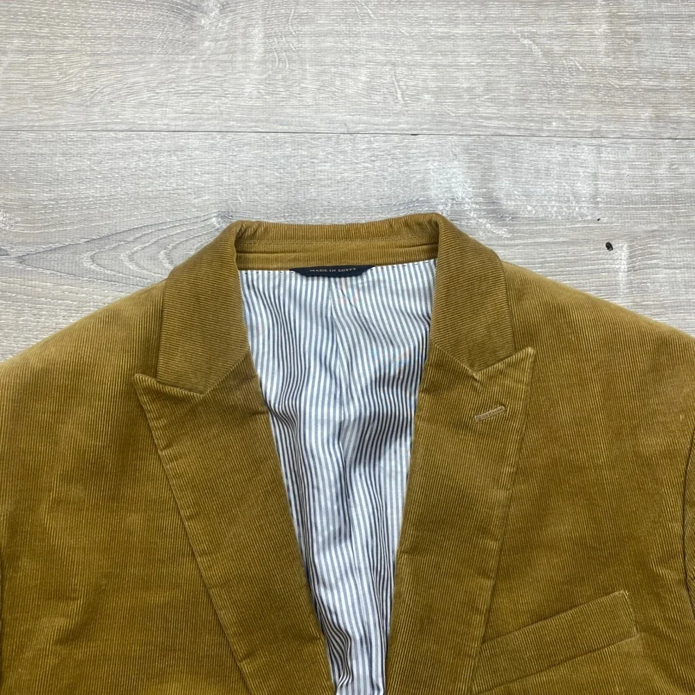 Banana Republic Mens 44R Corduroy Blazer Tan Mustard Duca Visconti Tailored Fit
